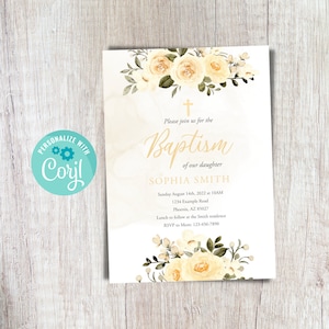 Girl Baptism Invitation Yellow Wildflower Girl Baptism Invite Yellow Floral Baptism Christening Invitation Boho Baptism Invitation Editable