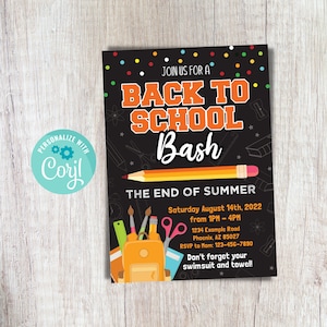 Back To School Bash Back To School Party Children Summer Party Back To School Party Template Backyard Back To School Invitation Editable