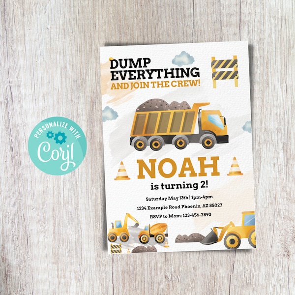 Dump Truck Invitation Editable Dump Truck Birthday Party Invitation Dump Everything and Join the Crew Any Age Instant Digital Download