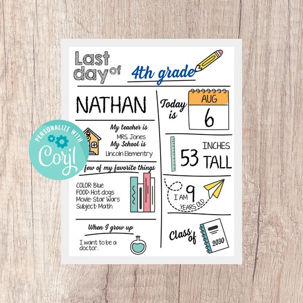 First Day of School Sign, Editable First Day of School Sign, White End of School Sign, Digital Printable Instant Download School Sign