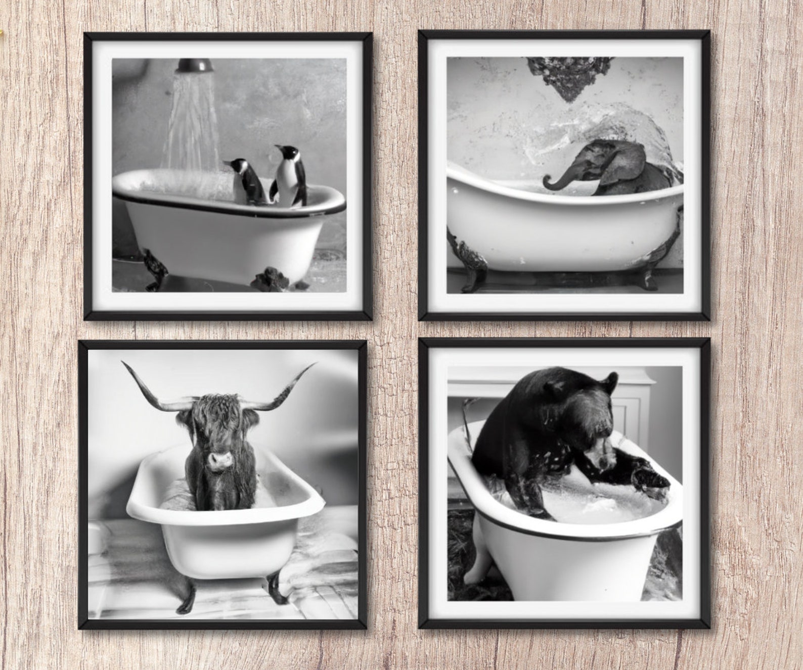 Animals in Bathtub Set of 4 Prints Funny Bathroom Prints Wall - Etsy