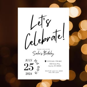 Invito di compleanno moderno in bianco e nero, semplice Evite (modello Canva)