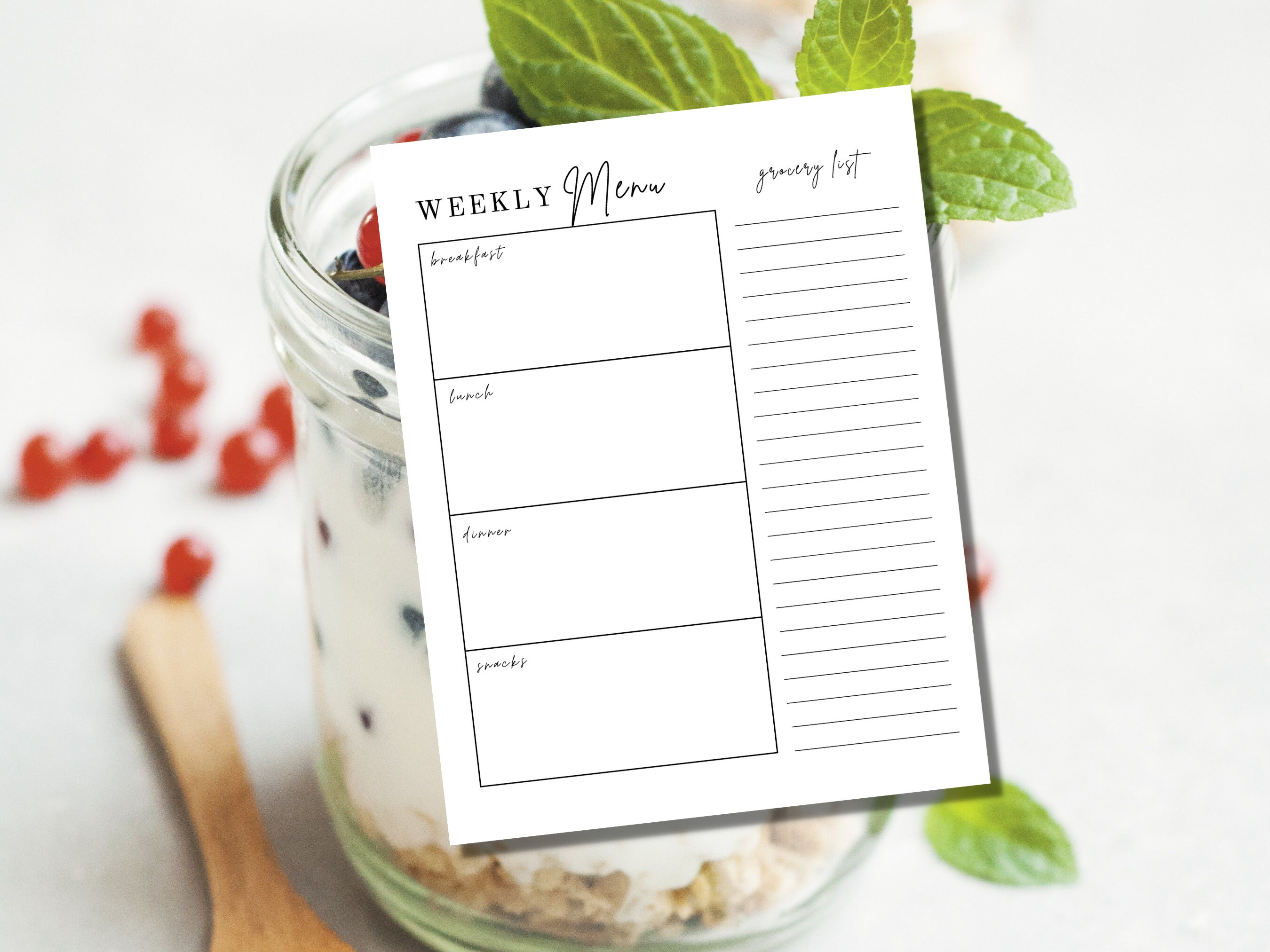 Weekly Meal Prep Menu Template 8.5x11 {minimal, Meal Prep, Breakfast