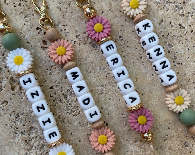 Personalized Name Keychain, Silicone Bead Custom Keychain, Personalized ...