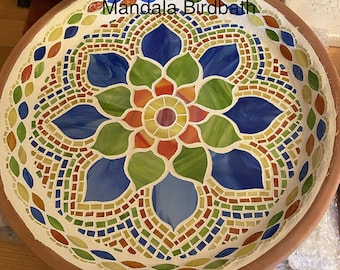 Mosaic Glass Mandala Birdbath-Handmade, Outdoor Birdbath, Garden Accent, Made of all Bird Friendly Materials, Customization Available