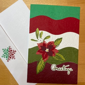 Christmas Greeting Card, Handmade Poinsettia Card, Unique Christmas Card, Holiday Season Card