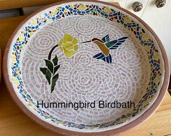 Mosaic Glass Hummingbird Birdbath-Handmade, Outdoor Birdbath, Garden Accent, Made of all Bird Friendly Materials, Customization Available
