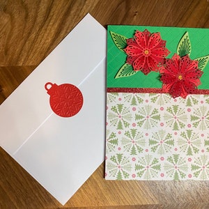 Christmas Poinsettia Embroidered Card, Handmade Embroidered Card, Unique Christmas Card, Holiday Season Card