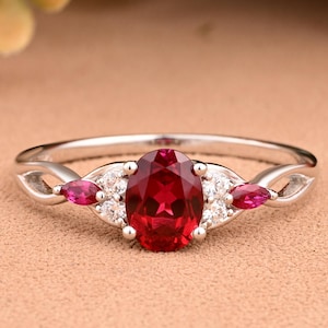 Vintage Oval Cut Ruby Engagement Ring Solid 14K Gold Red Ruby Twisted Ring July Birthstone Ring Delicate Ruby Ring Handmade Bridal Jewelry
