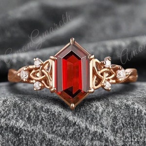 Art Deco Ruby Ring Vintage Bezel Setting Ruby Ring Solid 14k Rose Gold Ring Unique Hexagon Cut Ruby Engagement Ring Anniversary Gift For Her