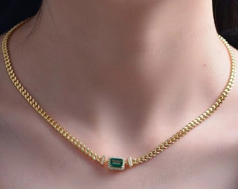 Vintage Emerald Shape Emerald Necklace Delicate Emerald Necklace Sterling Silver Jewelry Anniversary Gift For Women Unique Mother's Day Gift