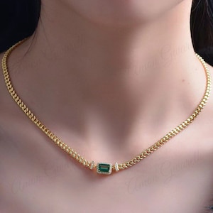 Vintage Emerald Shape Emerald Necklace Delicate Emerald Necklace Sterling Silver Jewelry Anniversary Gift For Women Unique Mother&#39;s Day Gift