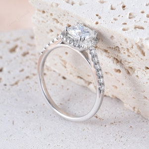 Cushion Moissanite Bridal Ring Dainty Engagement Ring 14k White Gold Ring Vintage Unique Moissanite Statement Ring Promise Ring