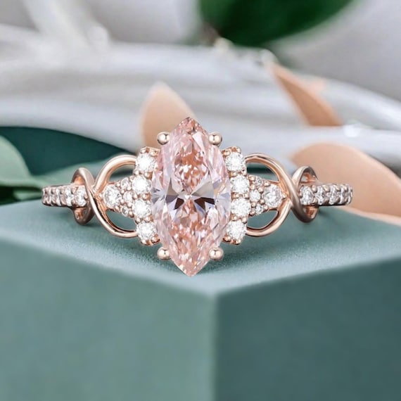 Art Deco Pink Sapphire Ring Unique Vintage Marquise Shape Pink