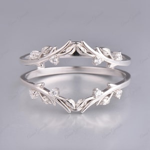 Antique Leaf Branch Ring Curved Enhancer Wedding Band Vintage Stacking Band Unique Matching Ring Promise Anniversary Ring For Women