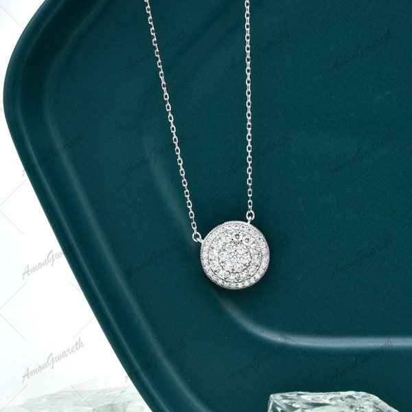 Dainty Wedding Necklace Round Cut Simulated Diamond Pendant Fashion Women Jewelry Unique Silver Pendant