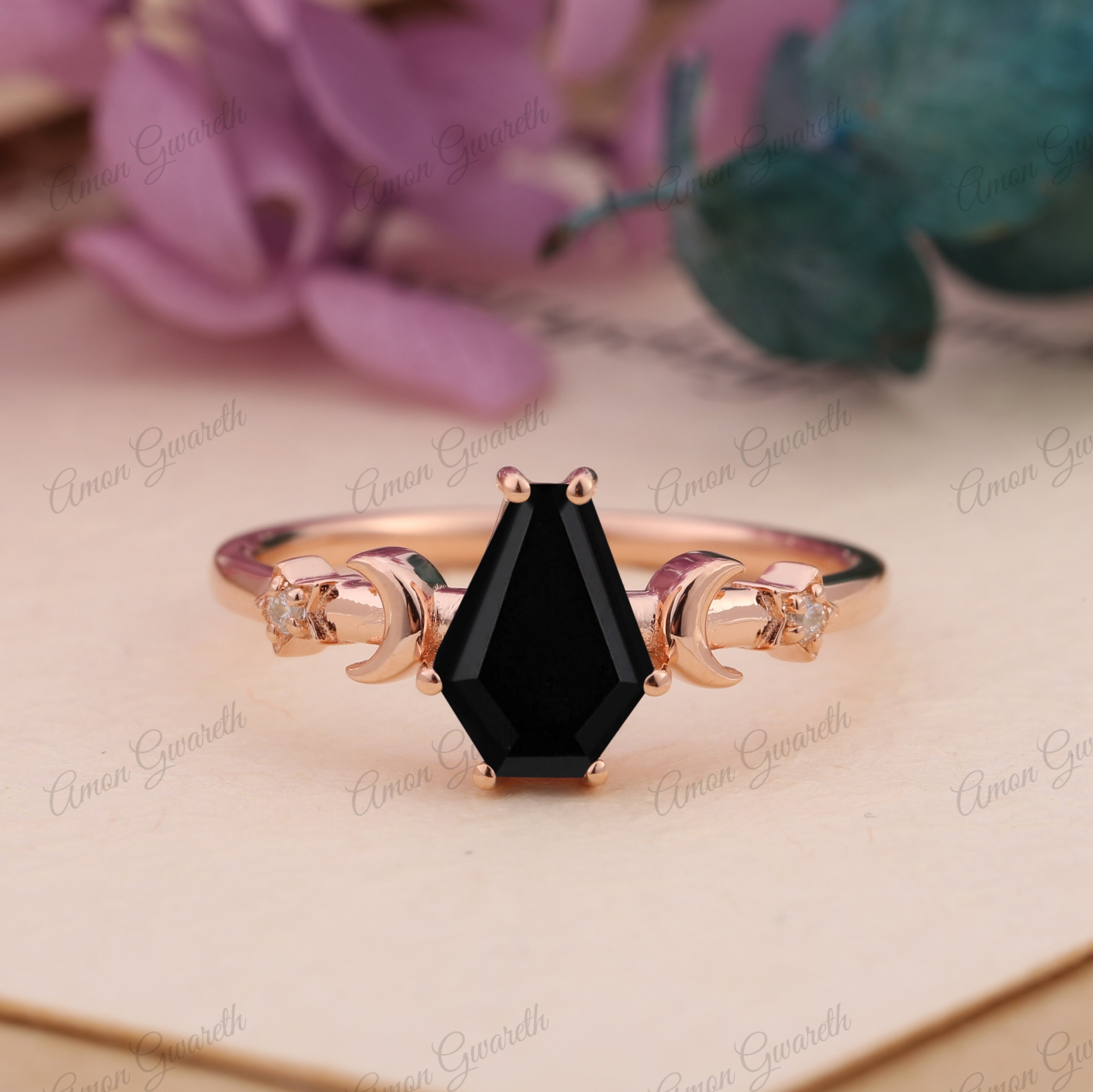 Black Onyx Moon Ring - Etsy