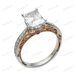 Zircon 14K Solid Gold Handcrafted Ring 2.28Ct High Quality Emerald Cut Zircon Anniversary Ring For Ladies