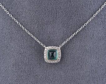 Unique Vintage Emerald Necklace Emerald Pendant Sterling Silver Necklace Dainty Women Necklace Anniversary Gift For Her