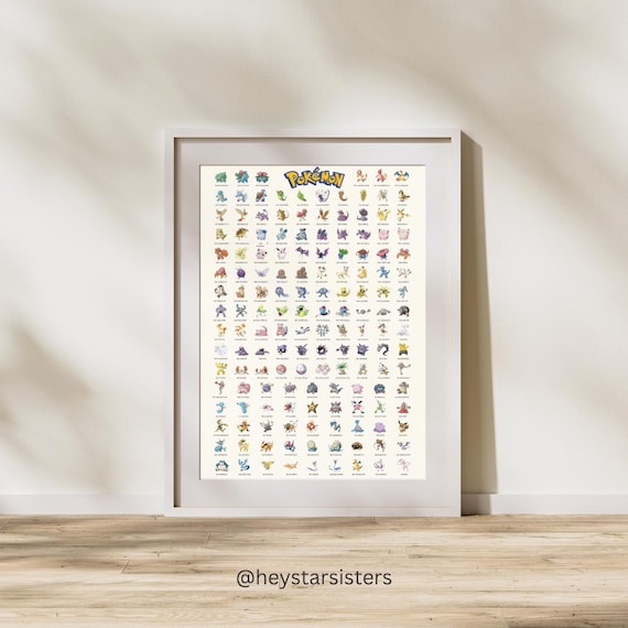 Original 151 Pokémon Poster – Kanto Region Vintage-style Wall Art