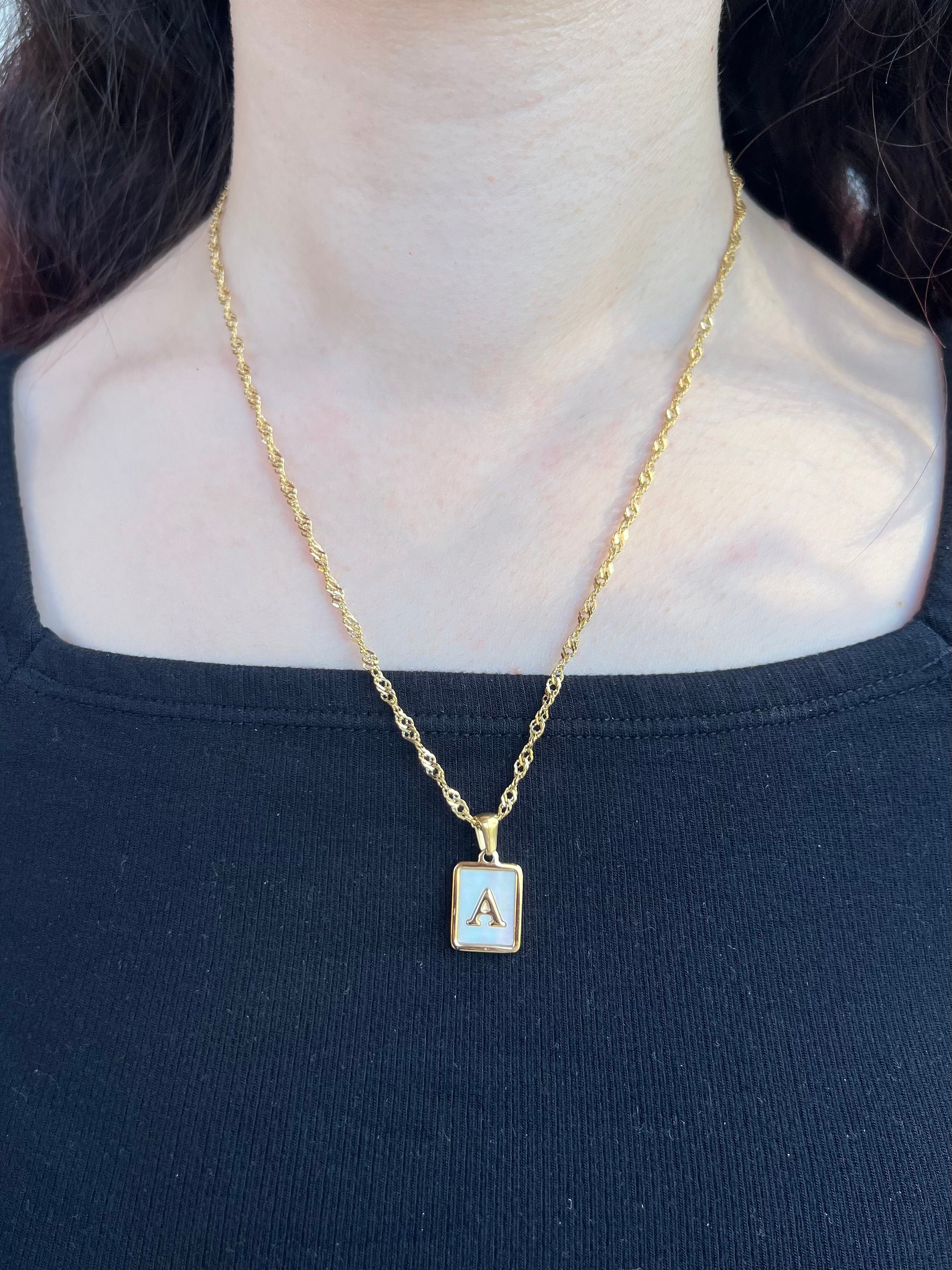 Initial Necklace, Minimalist Gold Letter Necklace with Birthstone, Personalized Necklace, Valentines Day Gift Medal Pearl, Bridesmaid Gift for Her, Gift for Mom