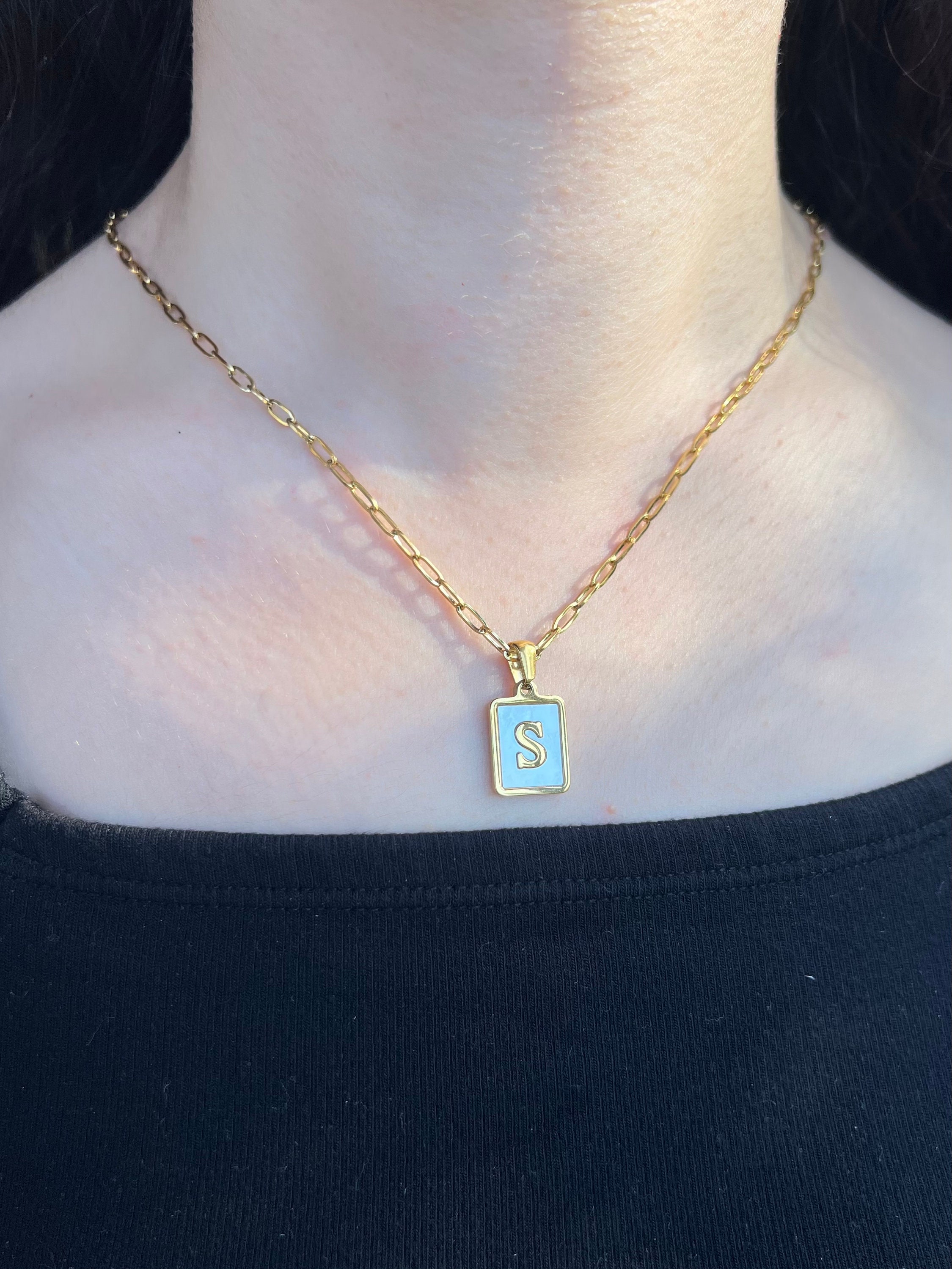 Initial Necklace, Minimalist Gold Letter Necklace with Birthstone, Personalized Necklace, Valentines Day Gift Medal Pearl, Bridesmaid Gift for Her, Gift for Mom