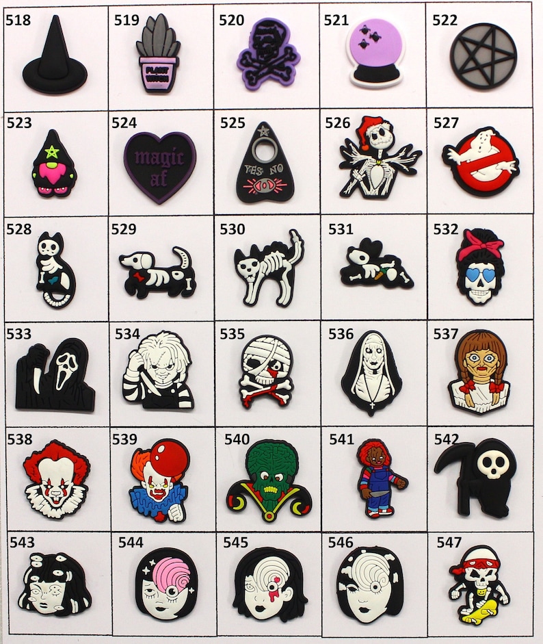 CrocodileCROC, Charm PVC silicone, scrapbooking, gothic theme, black magic, skeleton, eye, yin and yang, ghost 