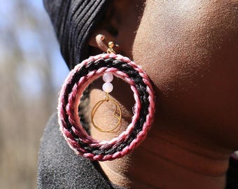 XOXOLovely's - Créoles/boucles d'oreilles pendantes Art Jewelry, alias Hairings, cheveux ombrés noirs à roses