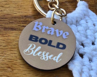 Collection HaLove, porte-clés en macramé « Bold-Brave-Blessed »,