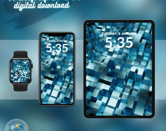 Instant Download - Blue Glass Abstract Wallpaper Set for Phone, Tablet, Watch