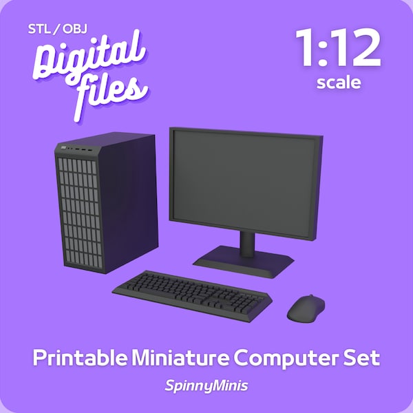 Digital Files - 1:12 Miniature Computer Kit - Monitor, Tower, Keyboard, Mouse - Models for 3D Printing (STL / OBJ)