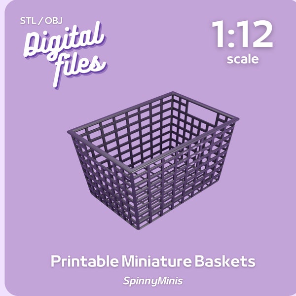 Digital Files - 1:12 Miniature Stackable Basket Container  - Models for 3D Printing (STL / OBJ)