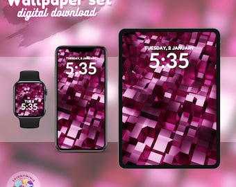 Instant Download - Pink Glass Abstract Wallpaper Set for Phone, Tablet, Watch