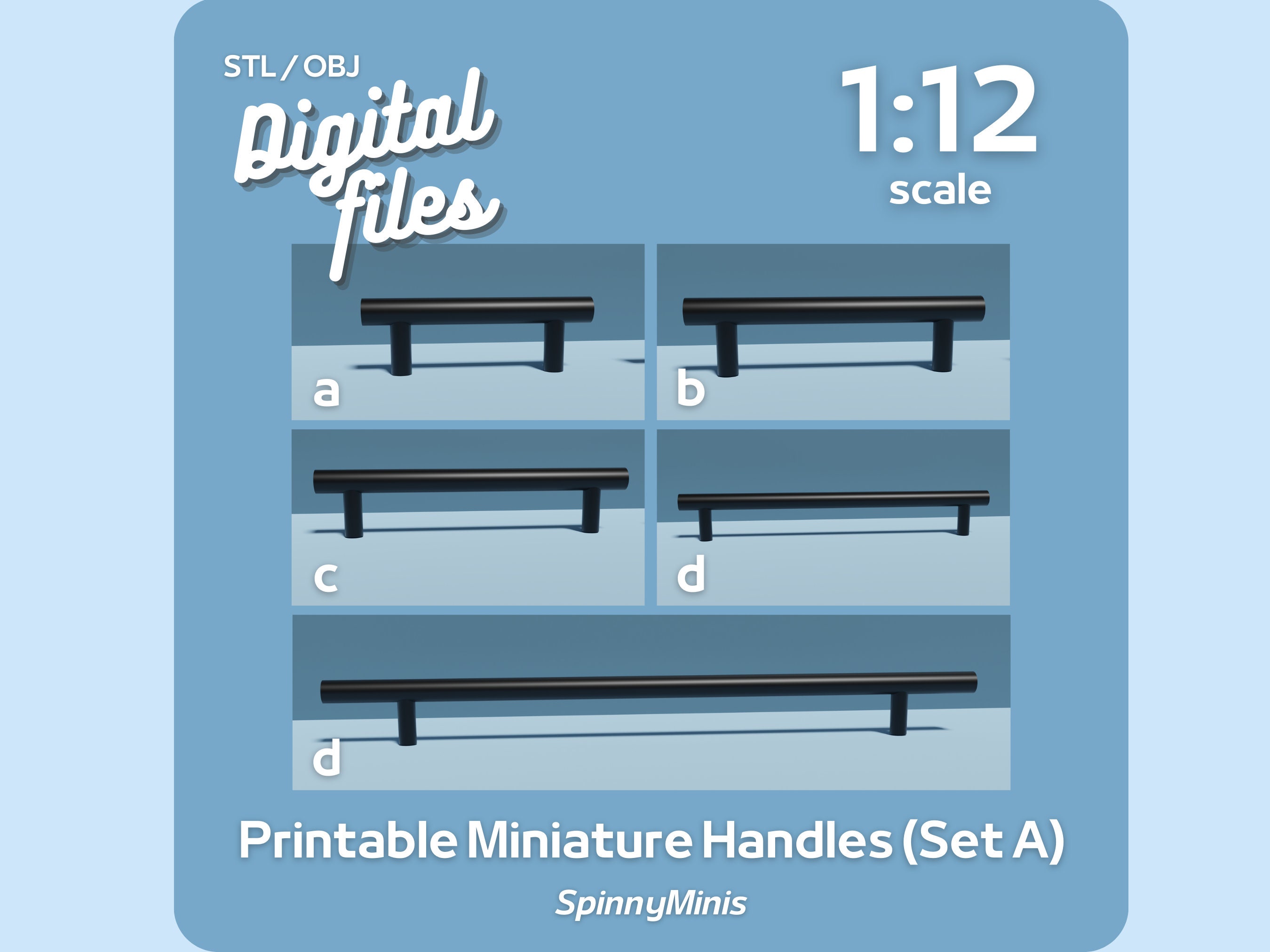 Card Model Rounded Handle Digital Files - 1:12 Miniature Handles for Cabinets, Oven, Fridge Etc ...