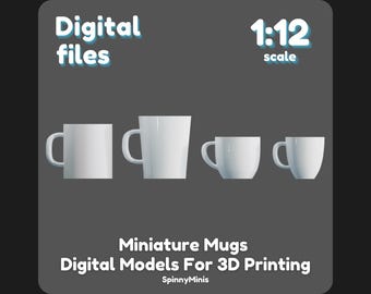 Digital Files - Mini Mugs Cups - 1:12 Scale Miniatures - 3D Printing Model (STL Files)