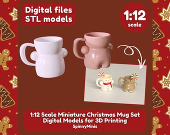 Digital Files - 1:12 Miniature Christmas Mug Set - Models for 3D Printing (STL)