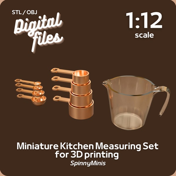 Digital Files - 1:12 Miniature Kitchen Measuring Cup, Spoon and Jug Set - Models for 3D Printing (STL / OBJ)