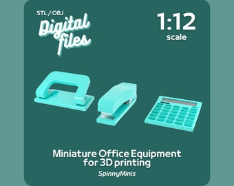 Digital Files - 1:12 Miniature Office Stapler, Hole Punch and Calculator Set - Models for 3D Printing (STL / OBJ)