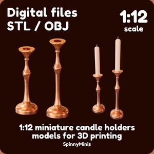 デジタルファイル - 3Dプリント用1:12ミニチュアキャンドルホルダーモデル2個セット（STL / OBJ）