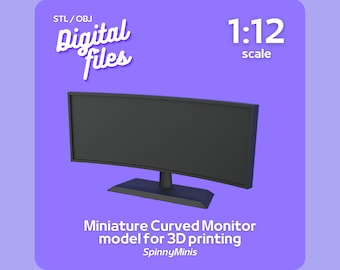 Digital Files - Mini Computer Monitor Wide- 1:12 Scale Miniatures - 3D Printing Model (STL Files)