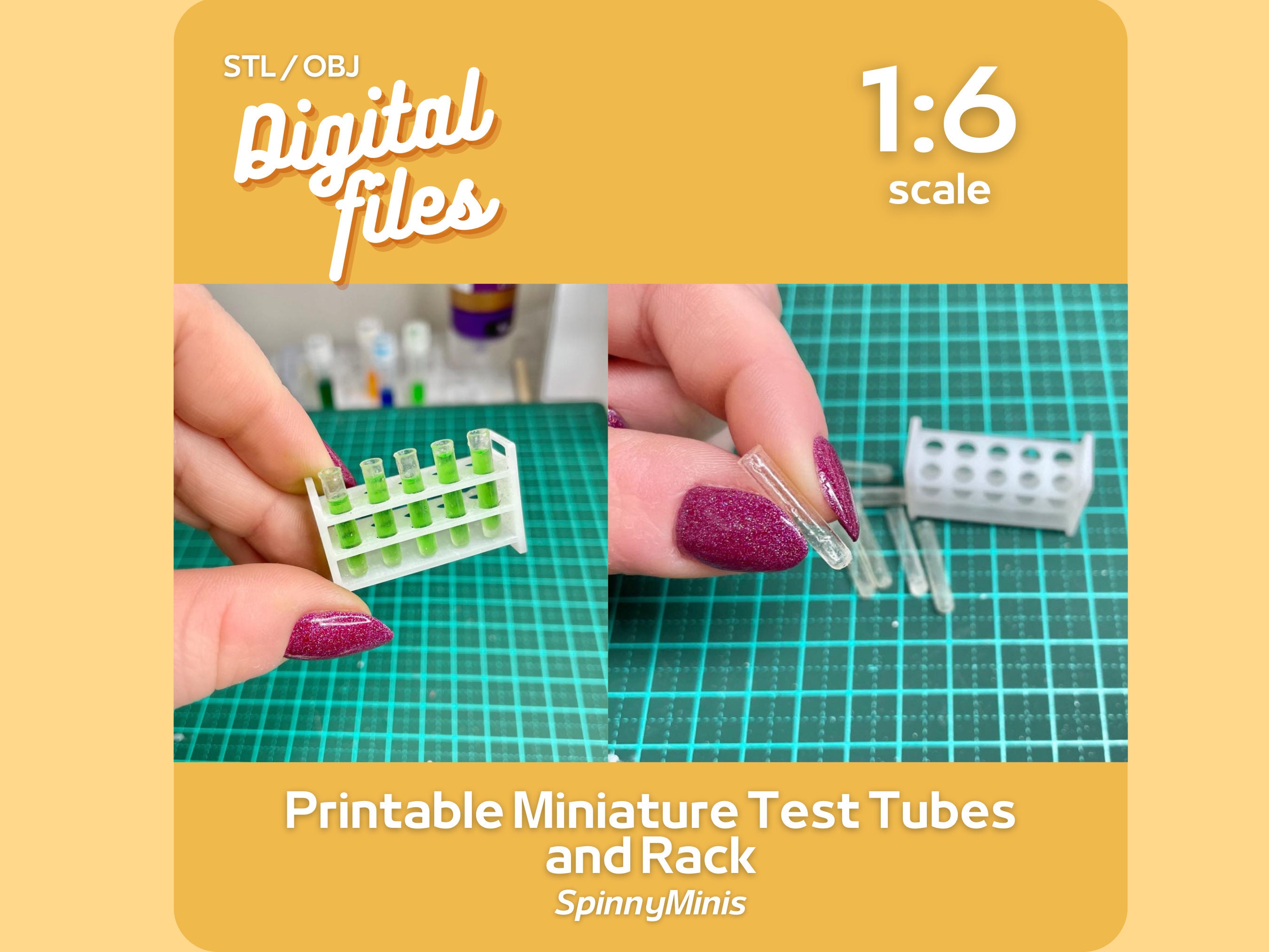 6 Inch Lab 3d Printed Lab Rack Digital Files - 1:6 Miniature Test Tube and Rack Chemistry Lab Set ...