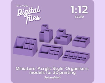 Digital Files - 1:12 Miniature 'Acrylic Style' Desk Organisers (Set of Six) - Models for 3D Printing (STL / OBJ)