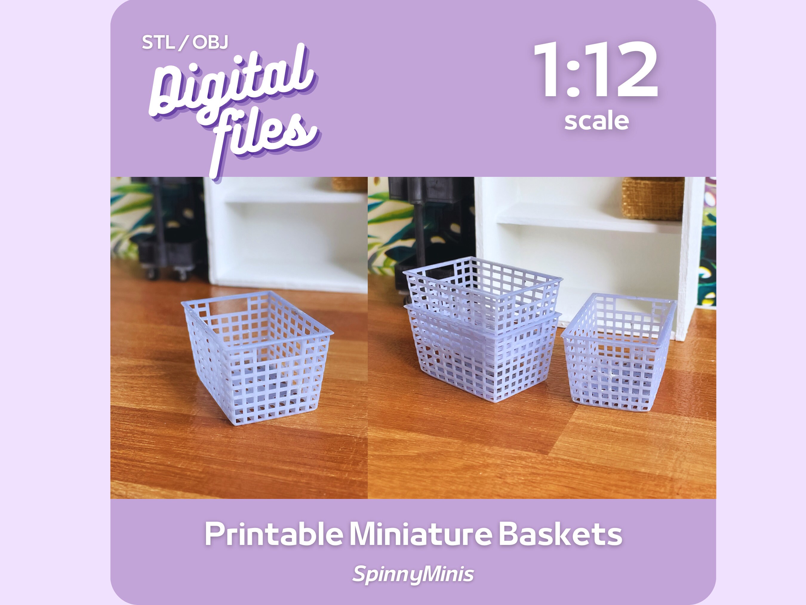 Miniatures Stackable Stl Digital Files - 1:12 Miniature Stackable Basket Container - Models for ...