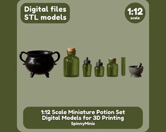 Digital Files - Mini Cauldron Potion Set - 1:12 Scale Miniatures - 3D Printing Model (STL Files)