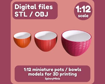 Digitale bestanden: 1:12 miniatuurpotten/kommenmodellen voor 3D-printen (STL/OBJ)