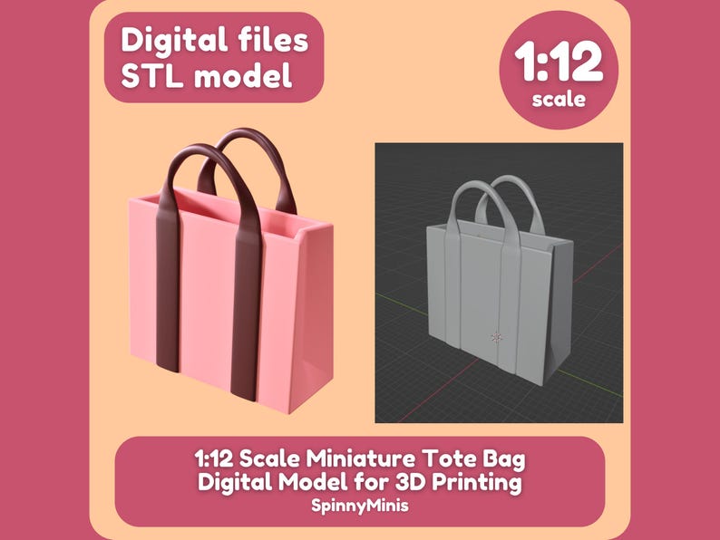 Digital Files - 1:12 Miniature Tote Bag - Model for 3D Printing (STL ...