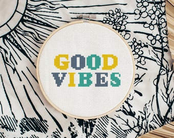 Good Vibes Cross Stitch Pattern, Cool Cross Stitch Pattern PDF Download, Vibes Cross Stitch Pattern, Easy Cross Stitch, Beginner embroidery