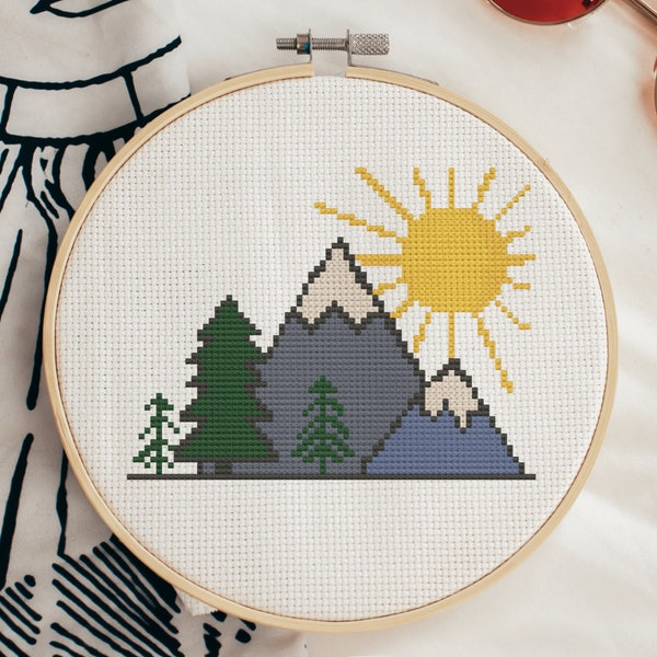 Mountain Crossstitch - Etsy