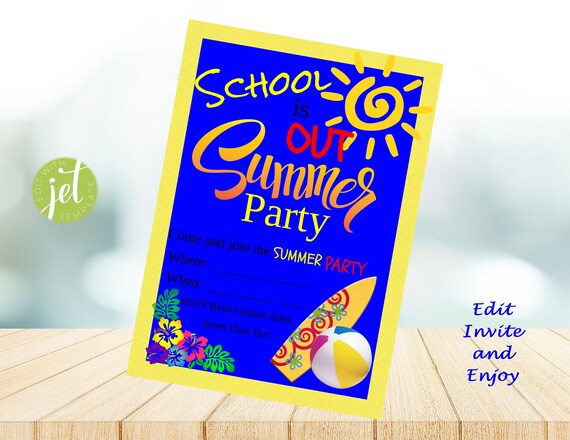 Editable Printable Party Invite School Out Summer Party - Etsy