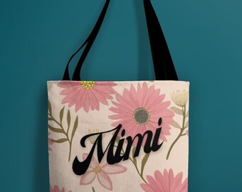 Pink and cream floral print Mimi bag, Mother's day gift for Mimi, garden print gift bag, Mimi tote, pretty project carry-all flowered